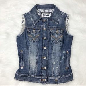 Guess Distressed Denim Blue Jean Vest Stretch Y2K 90s Size Small Bleached Frayed